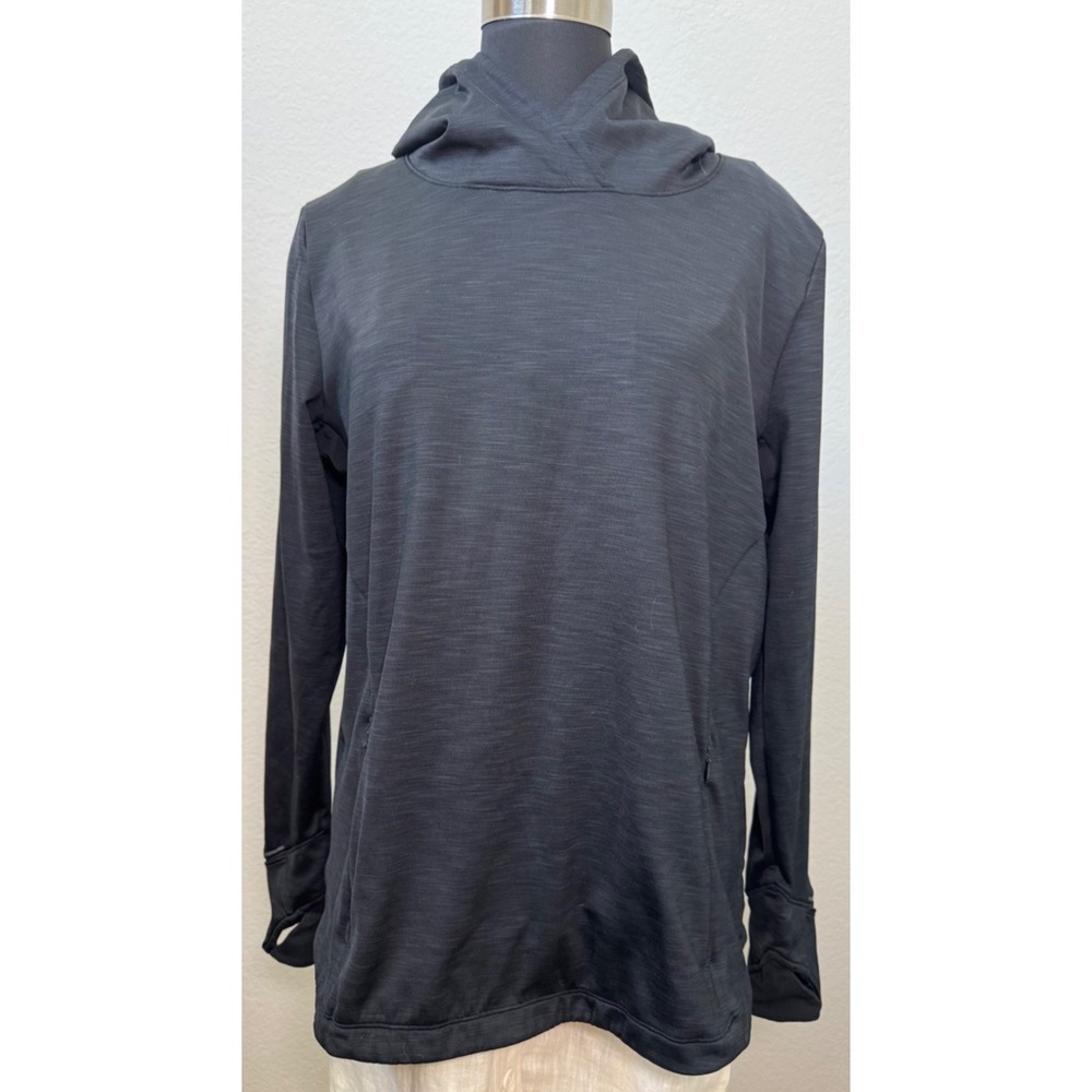 Athleta Bootcamp Plush Tech Hoodie Sweatshirt Black XL Back Wrap Thumbholes